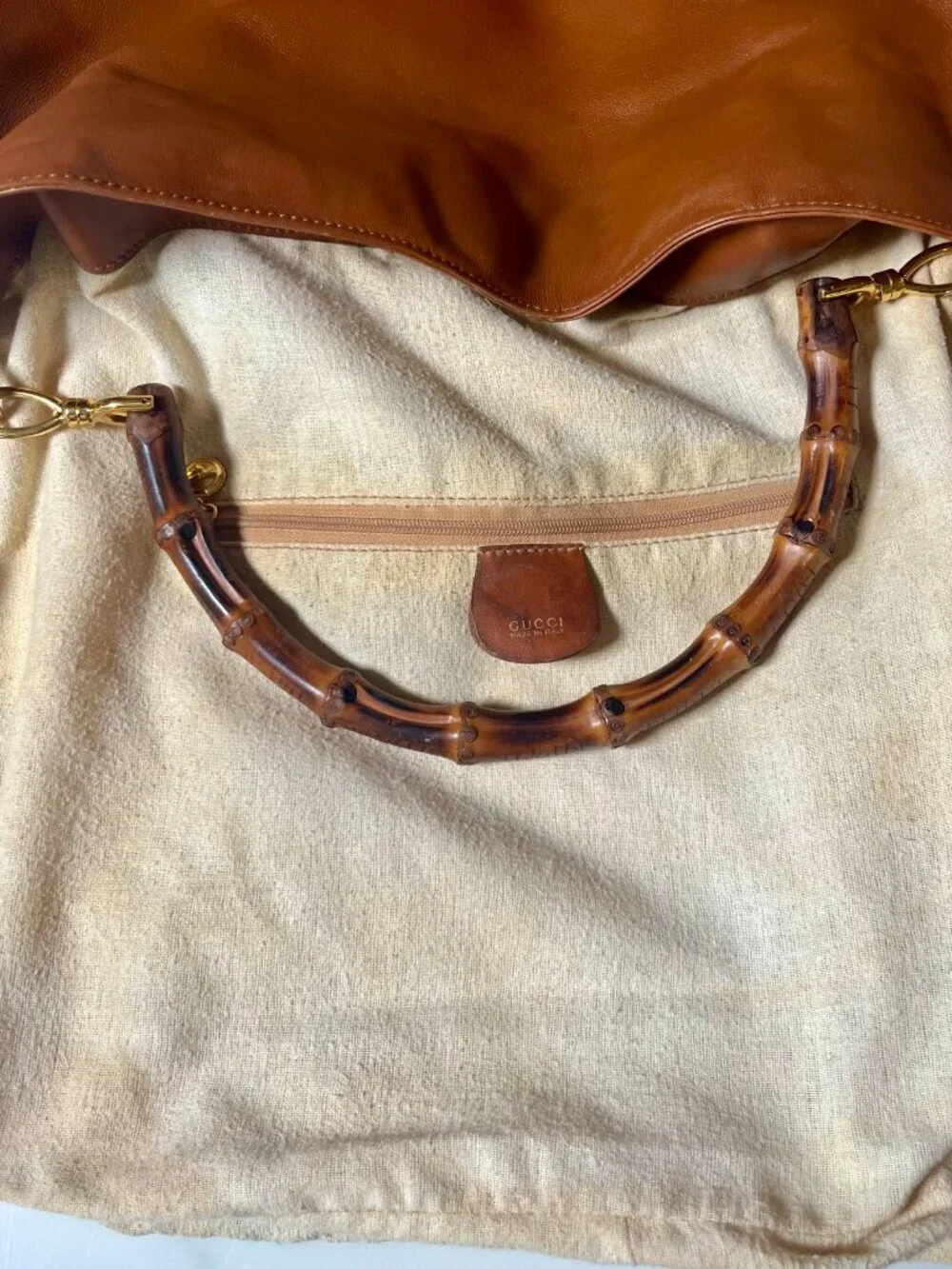 Gucci Tom Ford Vintage Y2K Bamboo Cognac Large Leather Hobo Shoulder Bag